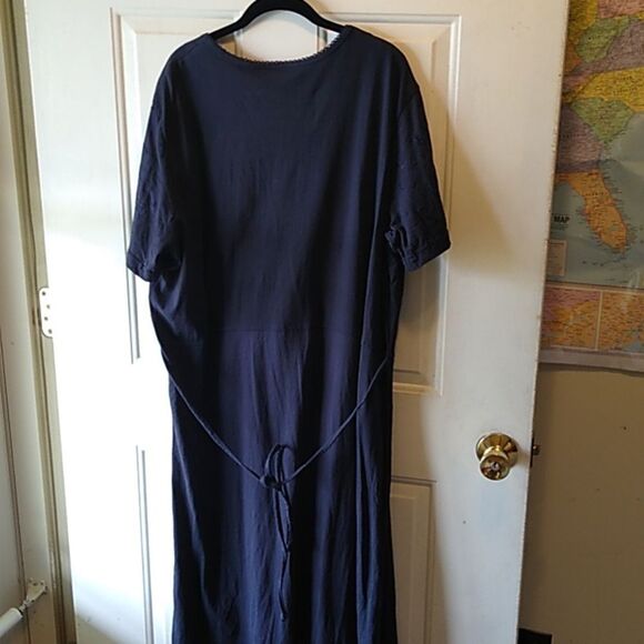 Bobbie Brooks Classic Cotton Navy Maxi Dress Embroidered Bodice - Picture 4 of 6